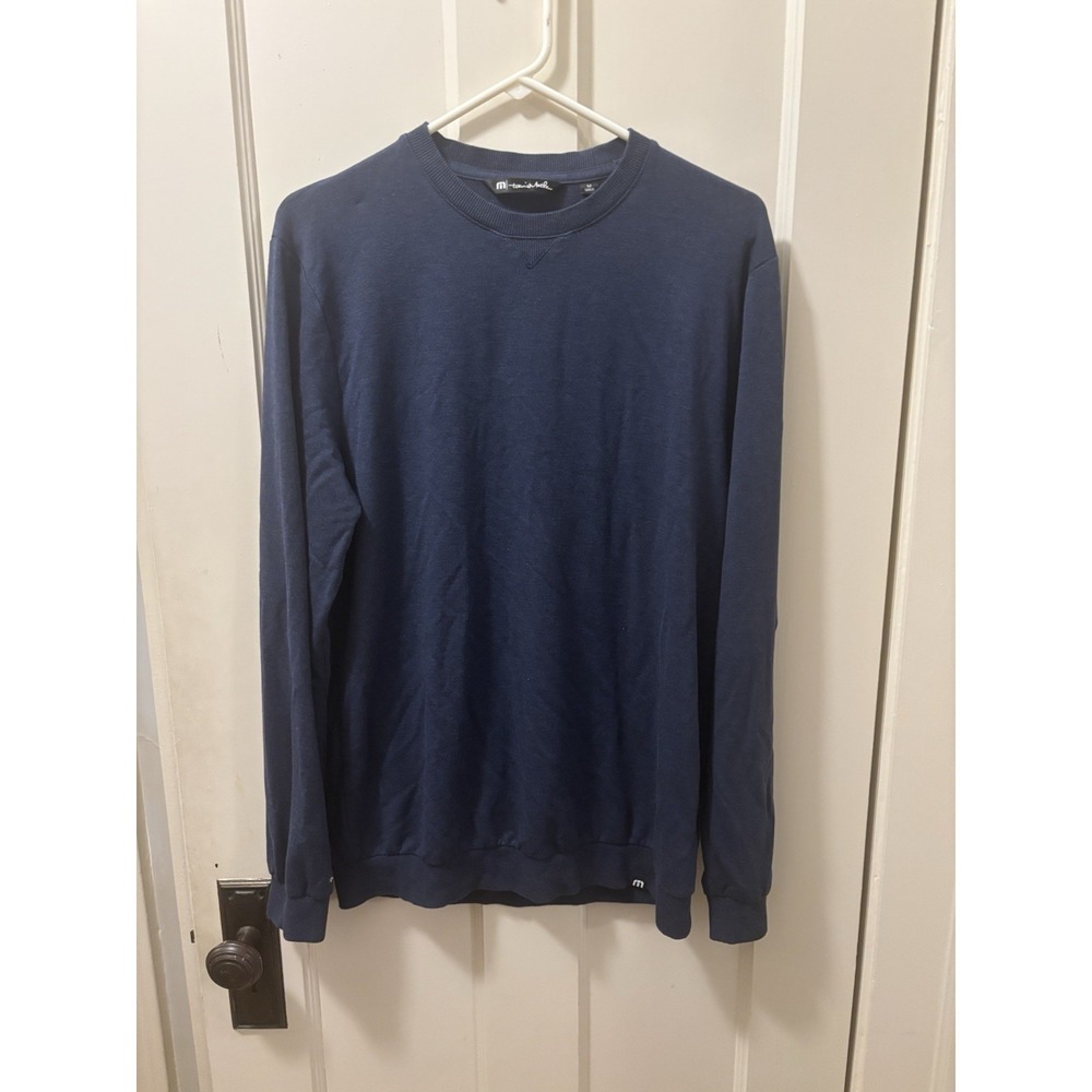 TravisMathew Mens Navy Blue Heather Crewneck Sweatshirt Ahead Logo Size M